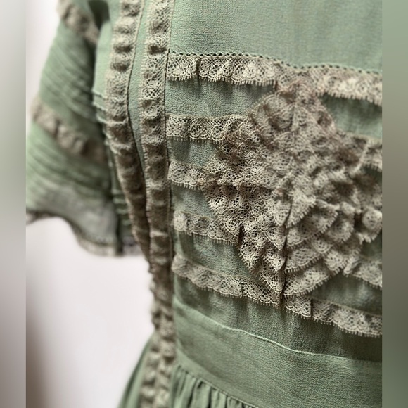 Anthropologie Pale moss green silk organza lacy dress (6) - Picture 3 of 7